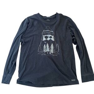 LIfe is Good Long Sleeve Gray Crusher Tee- "mountain man" mens Large